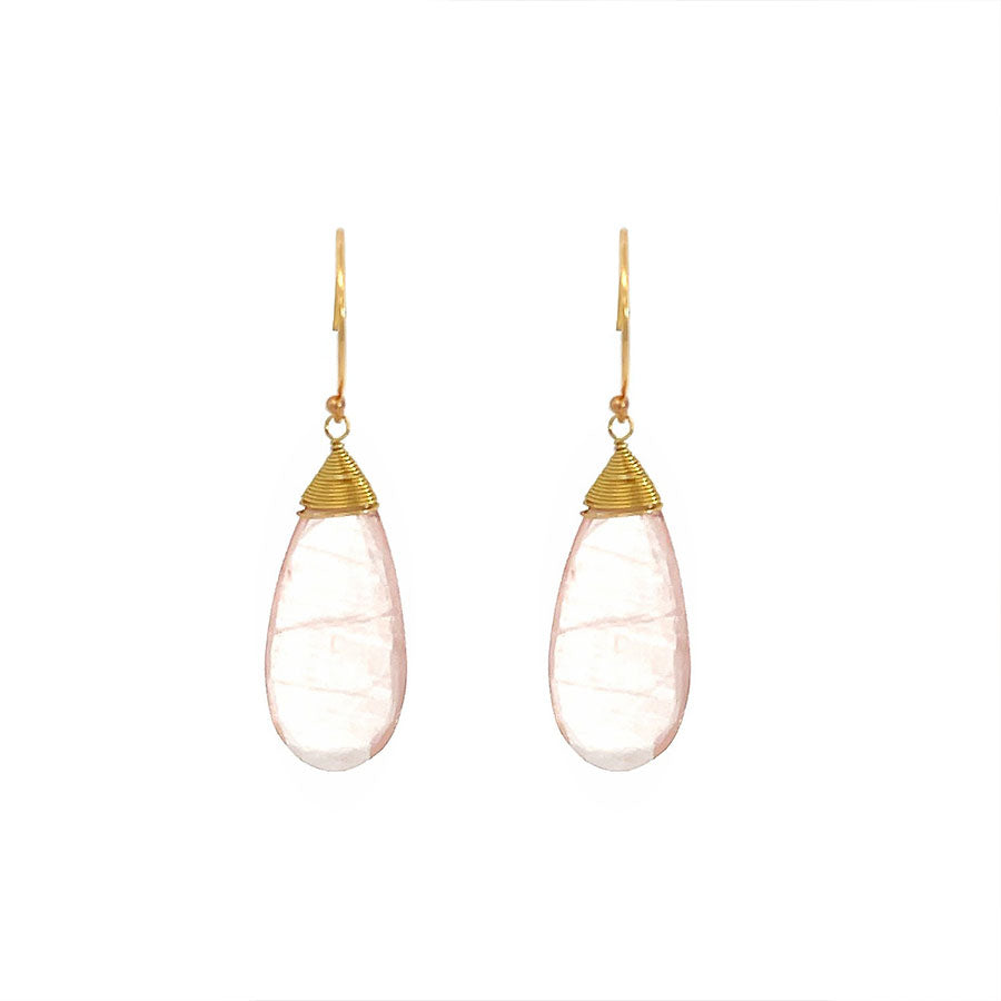 “Ava” Rose Quartz Long Oval Drop Earrings