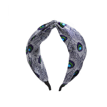 “Mayura” Grey Peacock Twisted Style Silk Headband