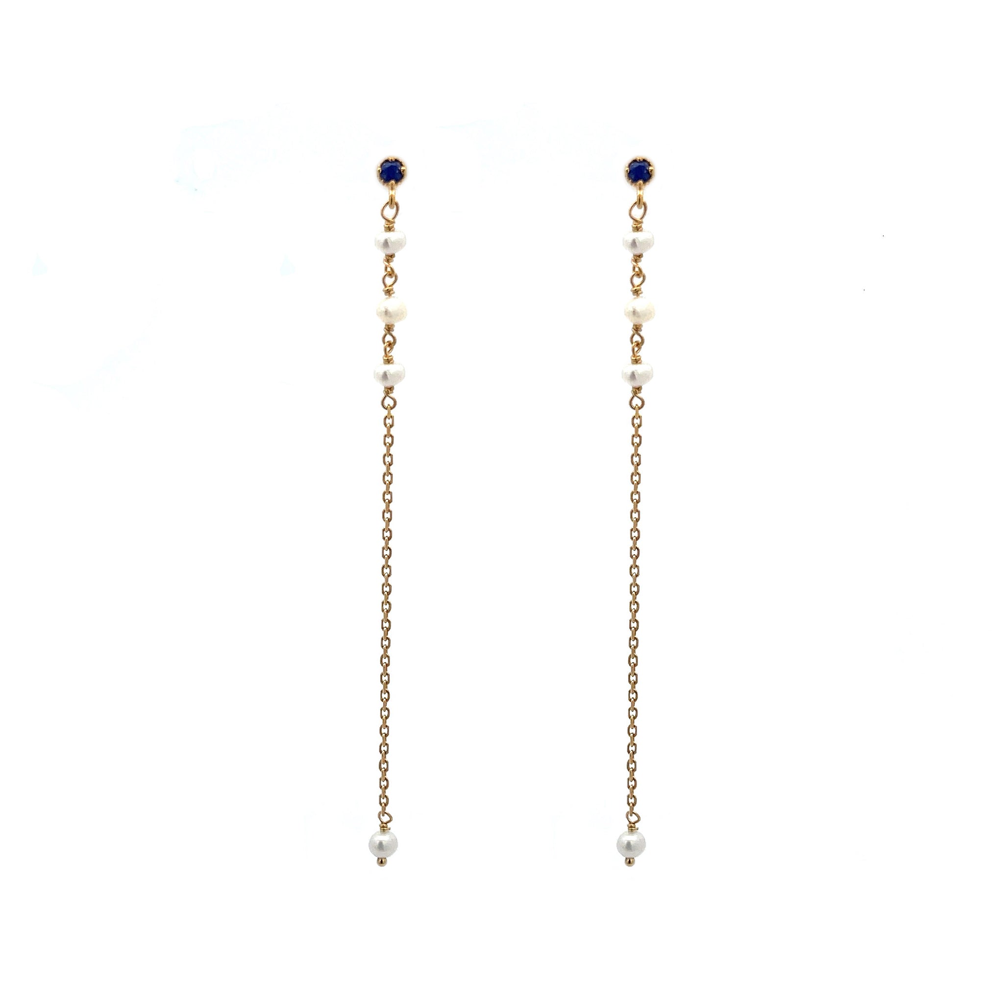 “Forest” Lapis Lazuli and Fresh Water Pearl Drop Earrings