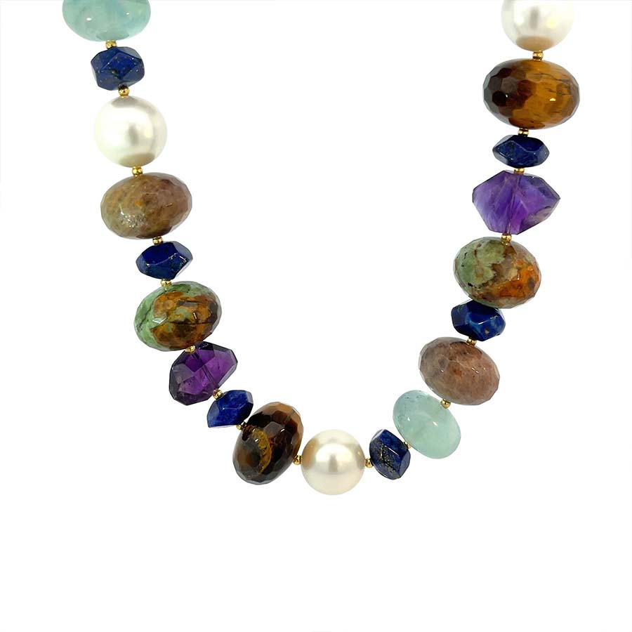 "Pearl Party " Swarovski Pearl, Lapis Lazuli and Gemstones Necklace