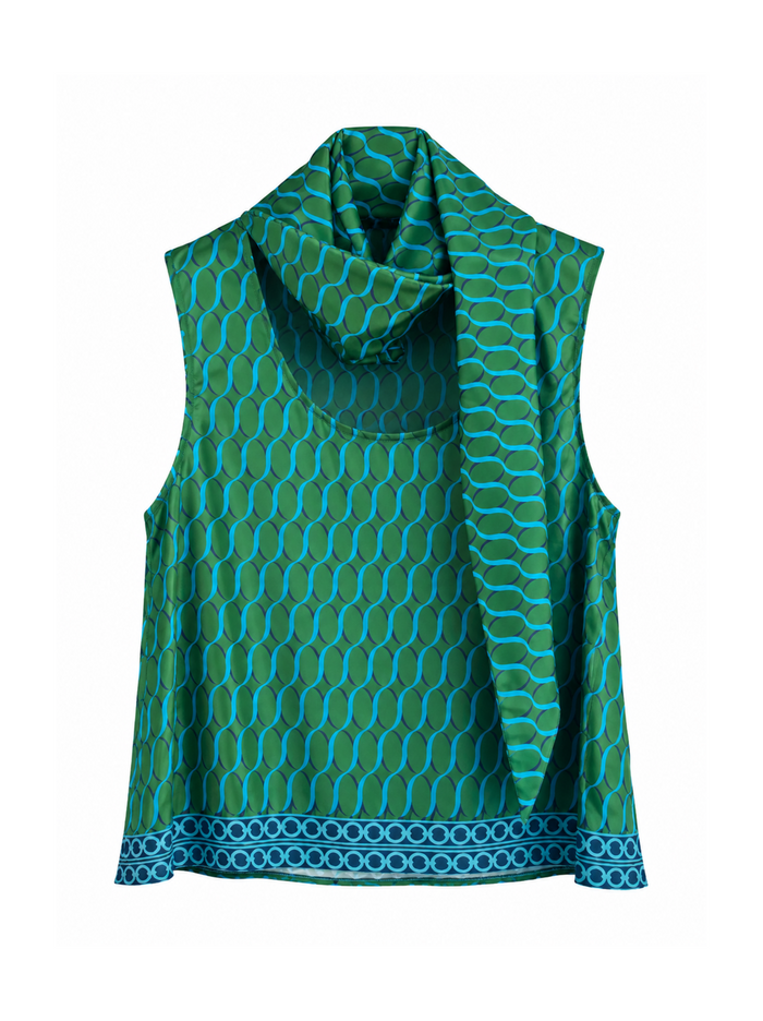 “Cadena” Green Pattern /Removable Collar Top