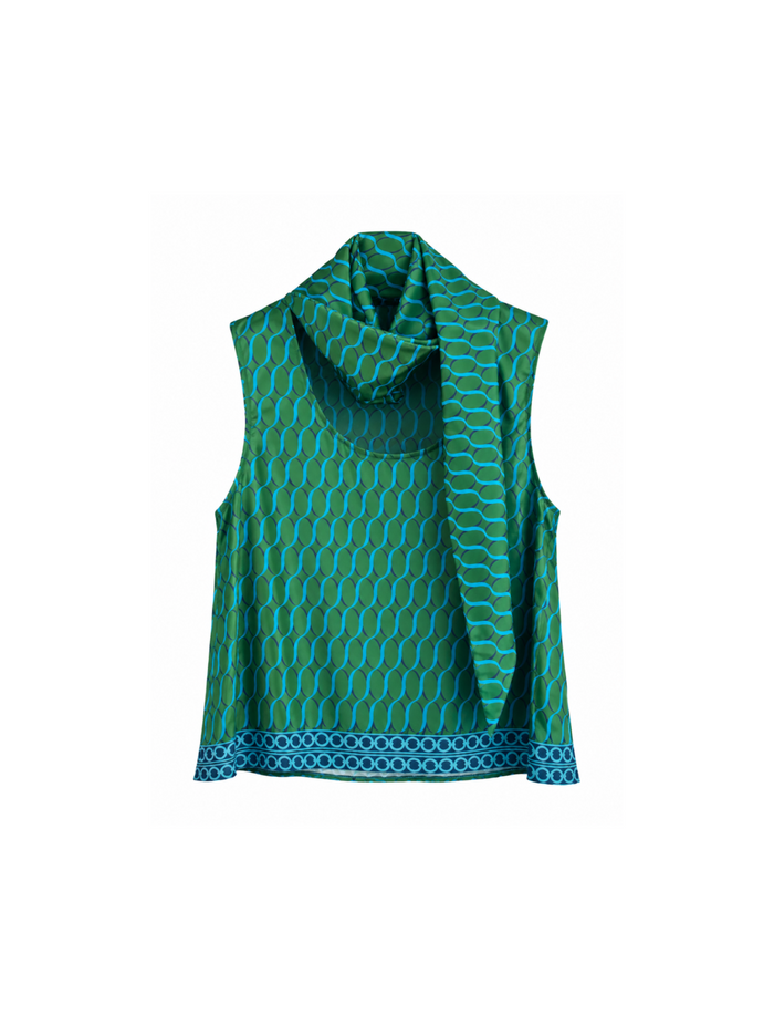 “Cadena” Green Pattern /Removable Collar Top
