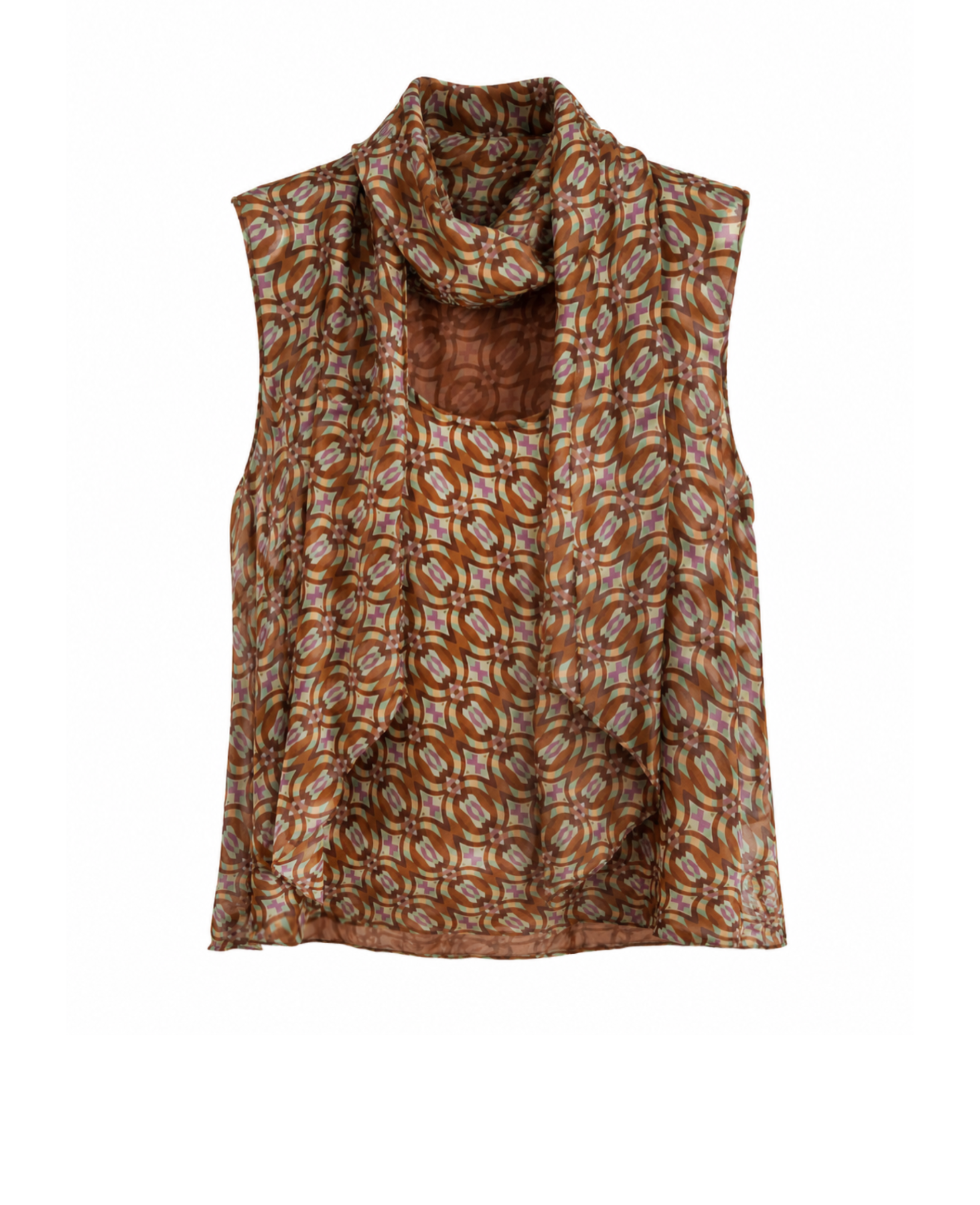 “Cadena” brown pattern Removable Collar Top