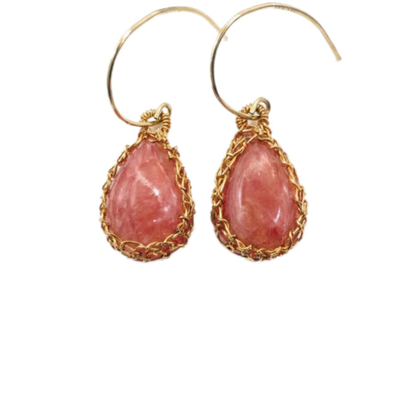 "NATI" RHODOCHROSITE NET TEAR DROP EARRINGS