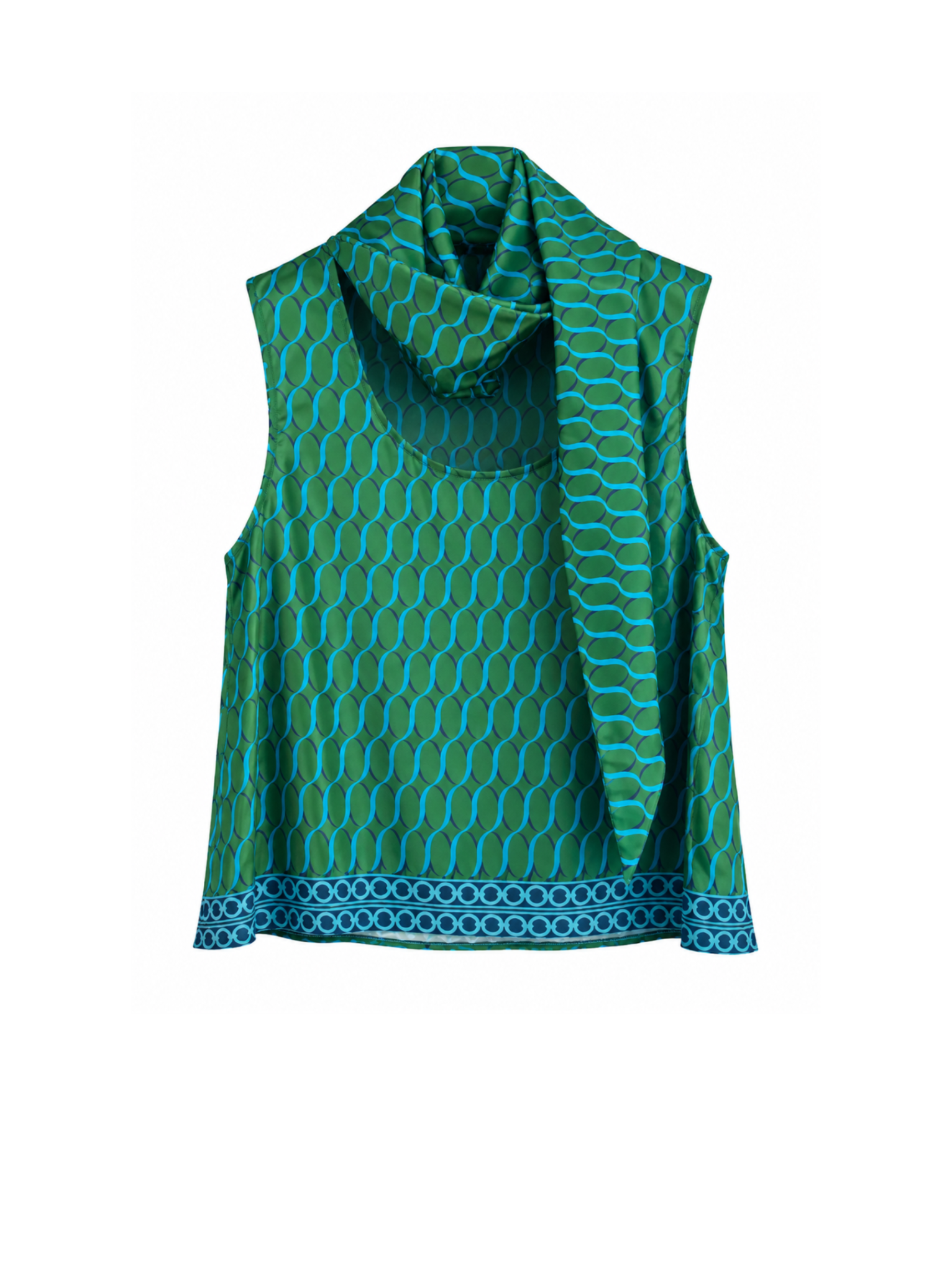 “Cadena” Green Pattern /Removable Collar Top