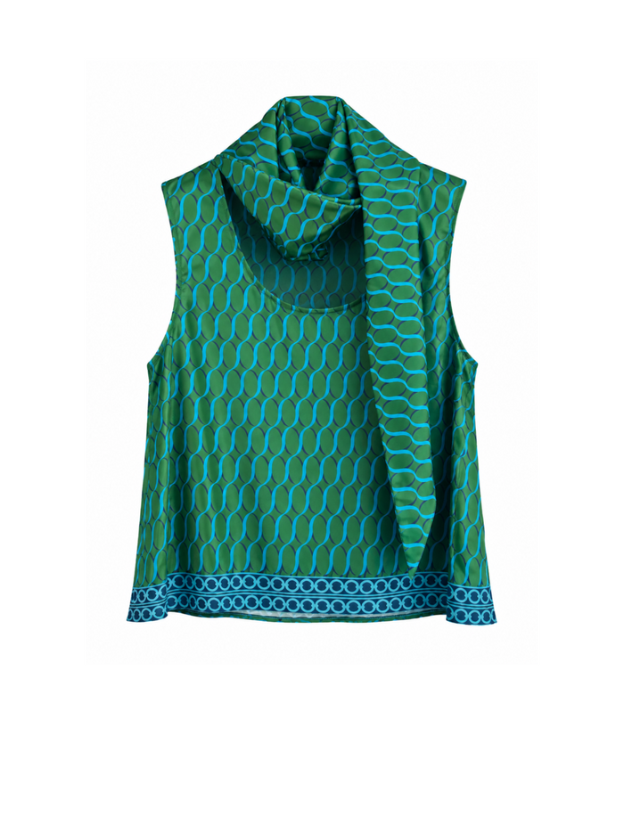 “Cadena” Green Pattern /Removable Collar Top