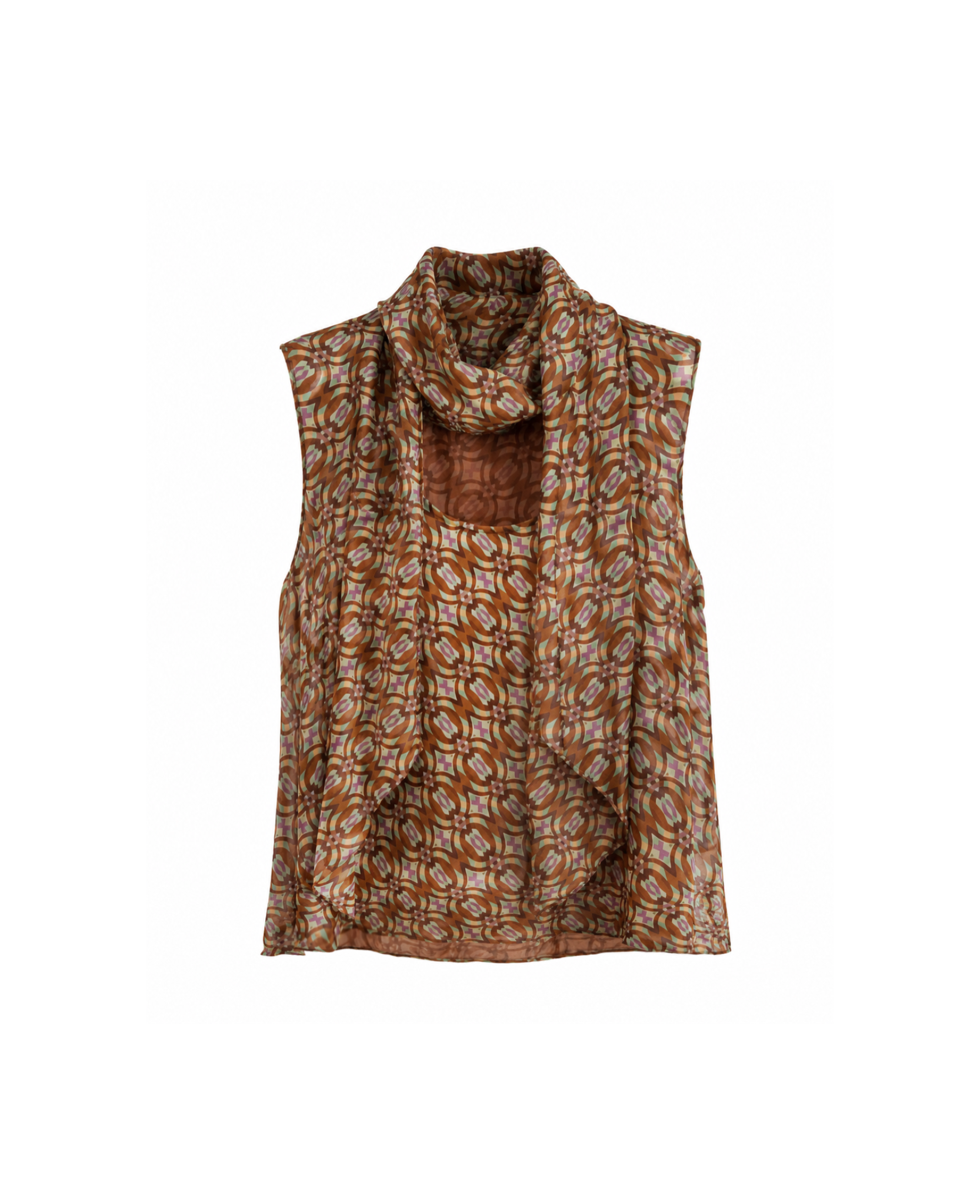 “Cadena” brown pattern Removable Collar Top