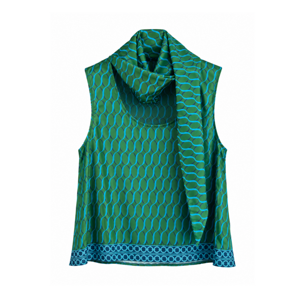“Cadena” Green Pattern /Removable Collar Top