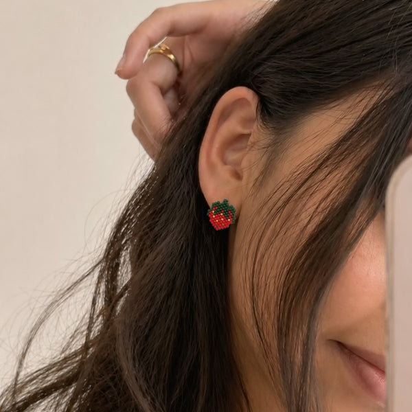 "STRAWBERRY" Mini Beaded Fruit Earrings