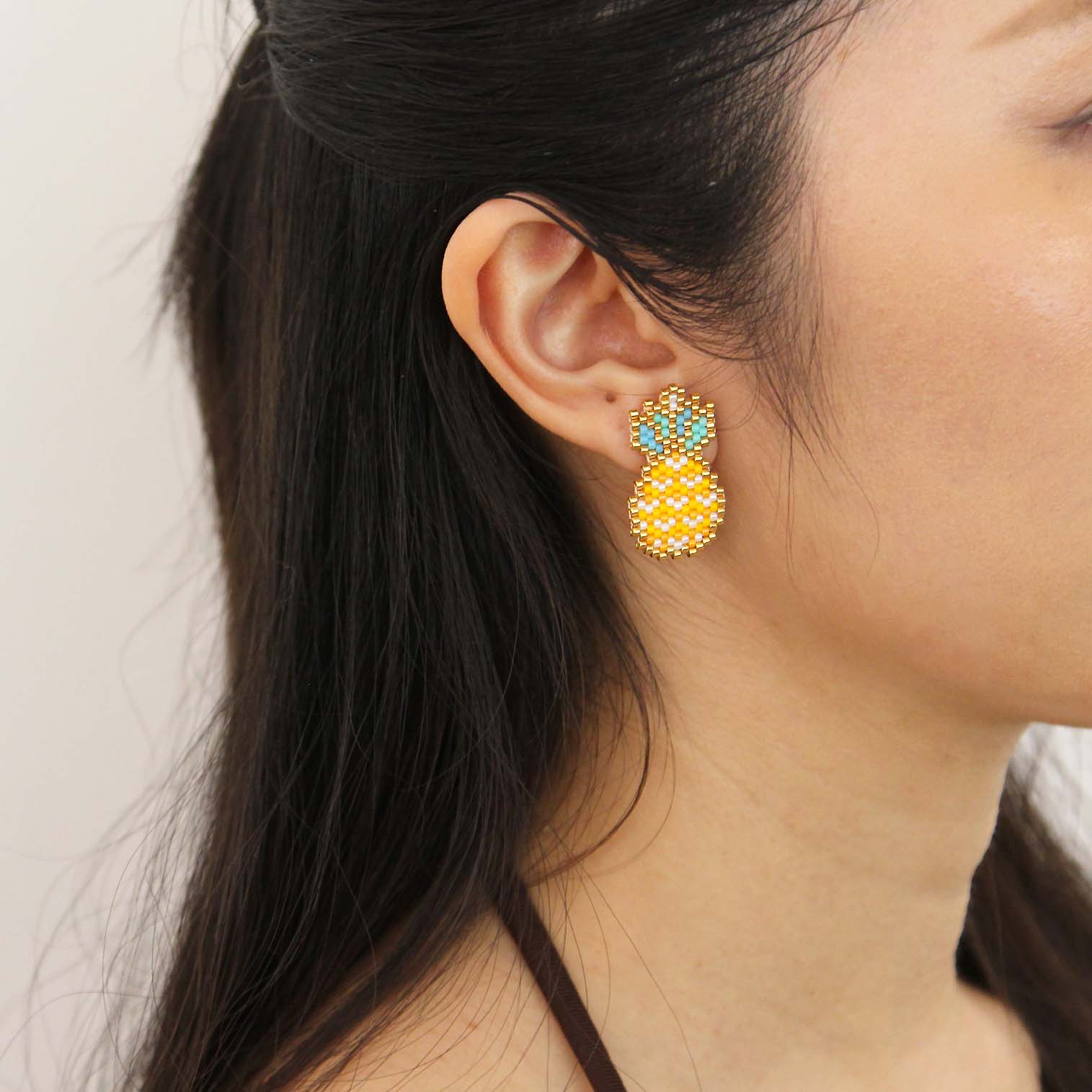 "Pineapple" beaded mini earrings