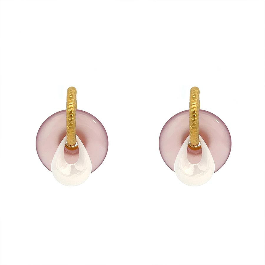 “CIAMBELLA” 2 STONES PINK AND WHITE AGATE EARRINGS