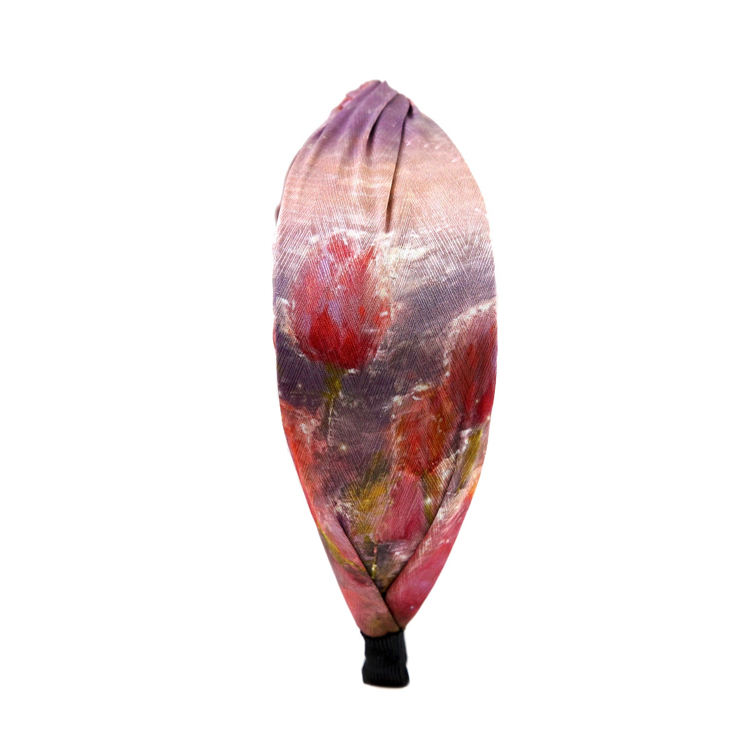 “Tulip” Pink Tulip Print Twisted Style Satin Silk Headband