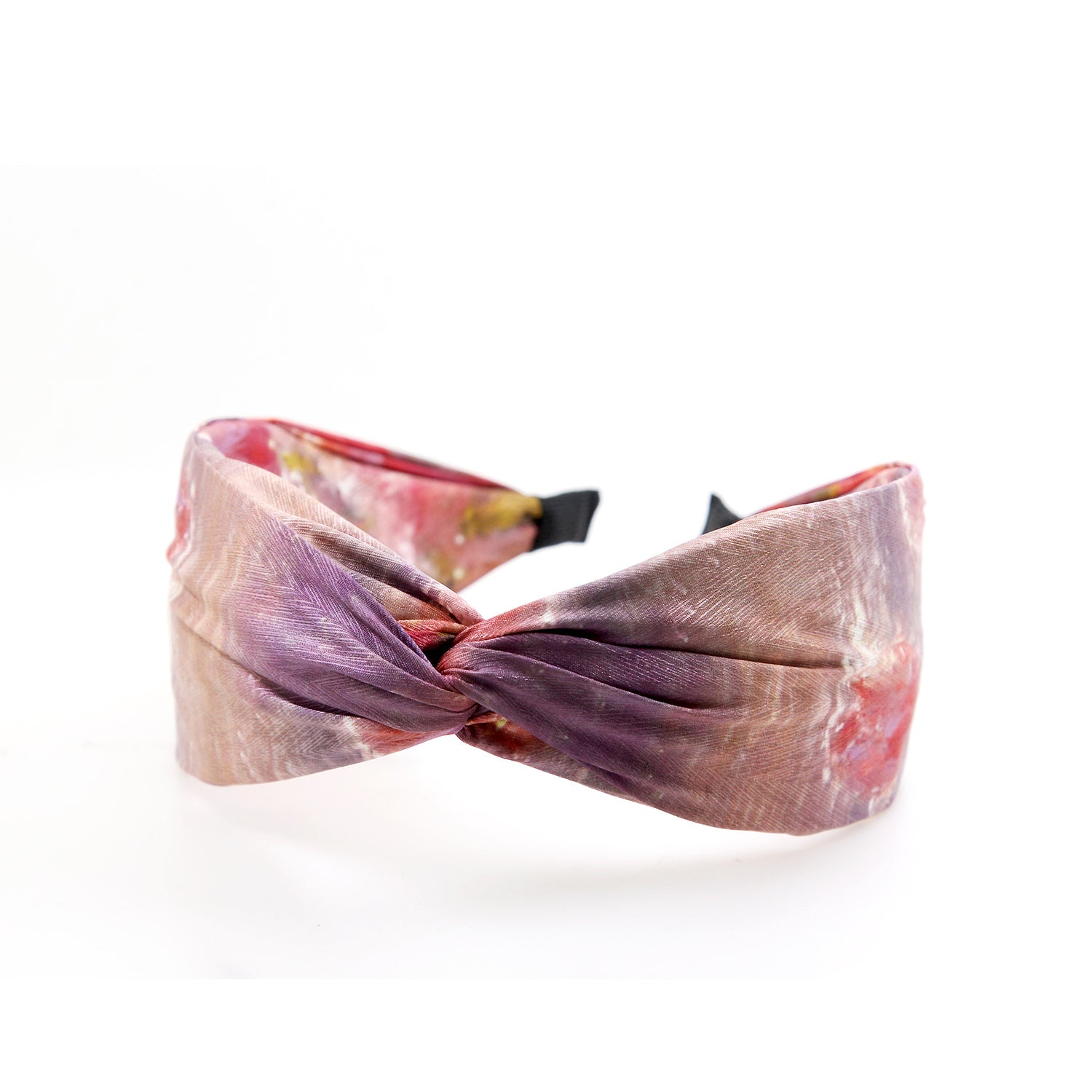 “Tulip” Pink Tulip Print Twisted Style Satin Silk Headband