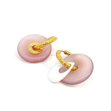 “CIAMBELLA” 2 STONES PINK AND WHITE AGATE EARRINGS