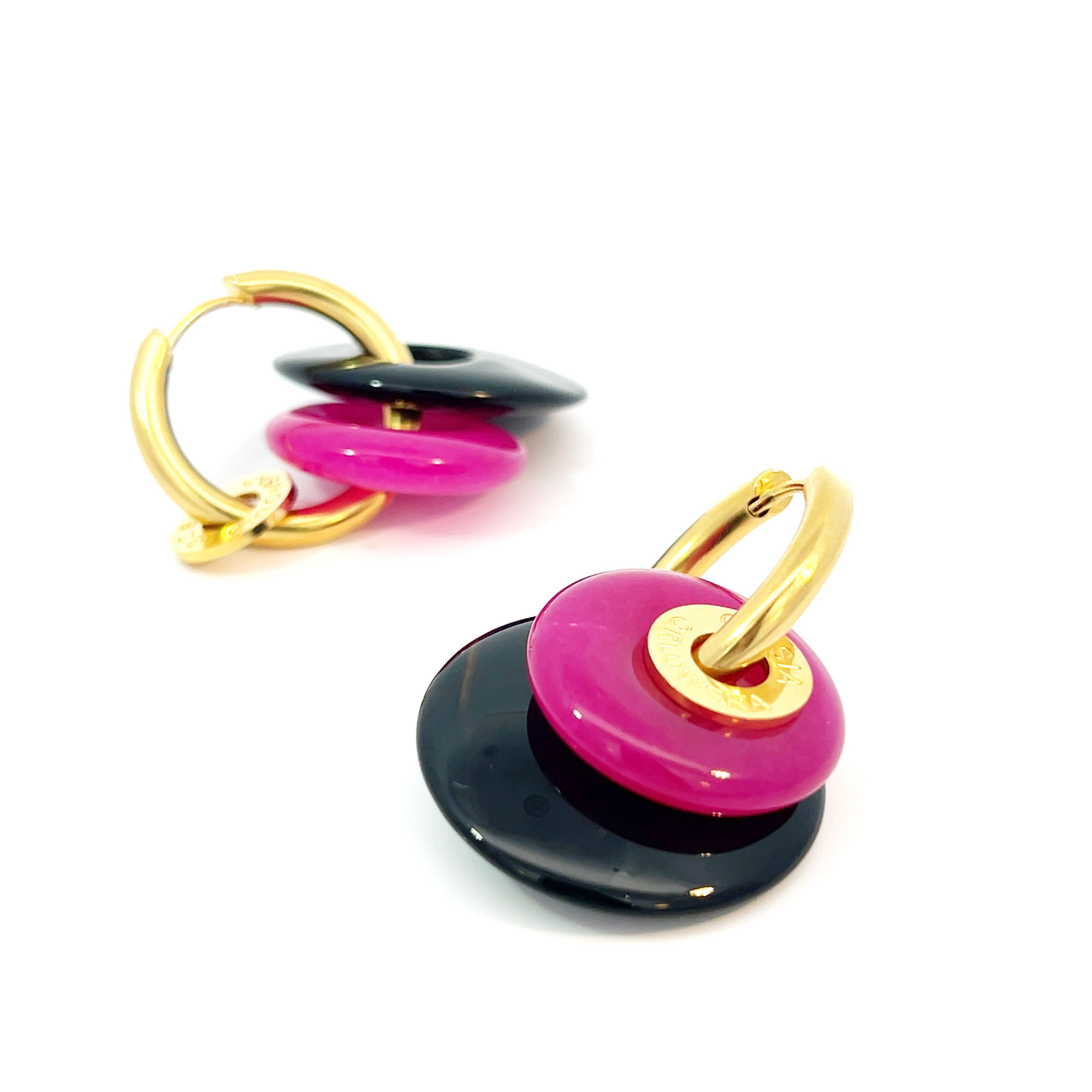Elegant Black Onyx & Pink Agate Ciambella Earrings