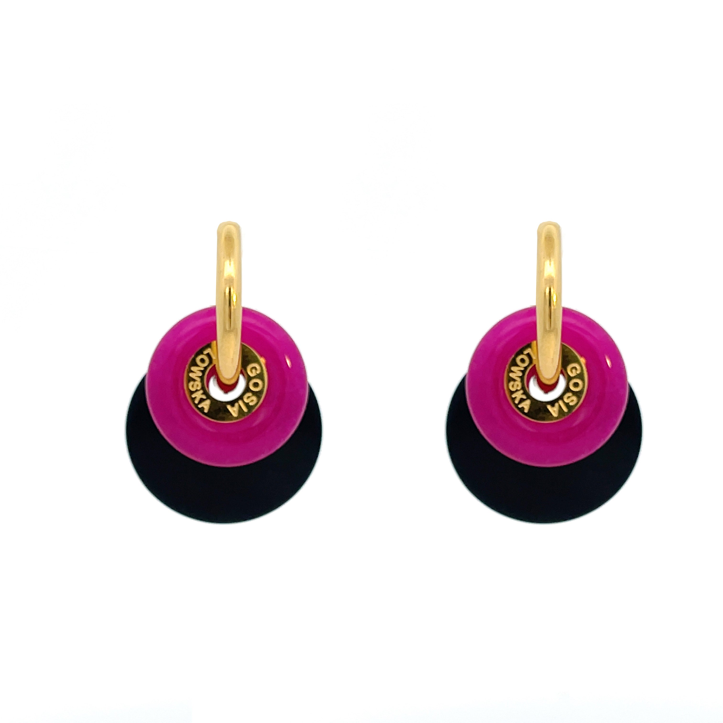 Stunning Ciambella 2 Stones Black Onyx & Pink Agate Earrings