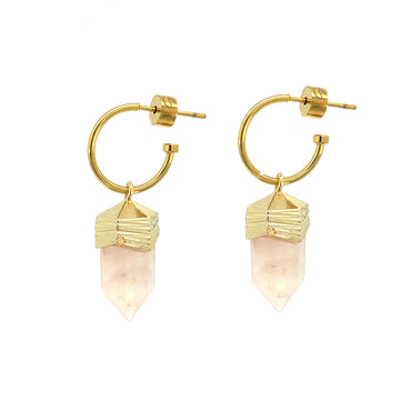 Amari Crystal Hexagonal Earrings in Rose Quartz