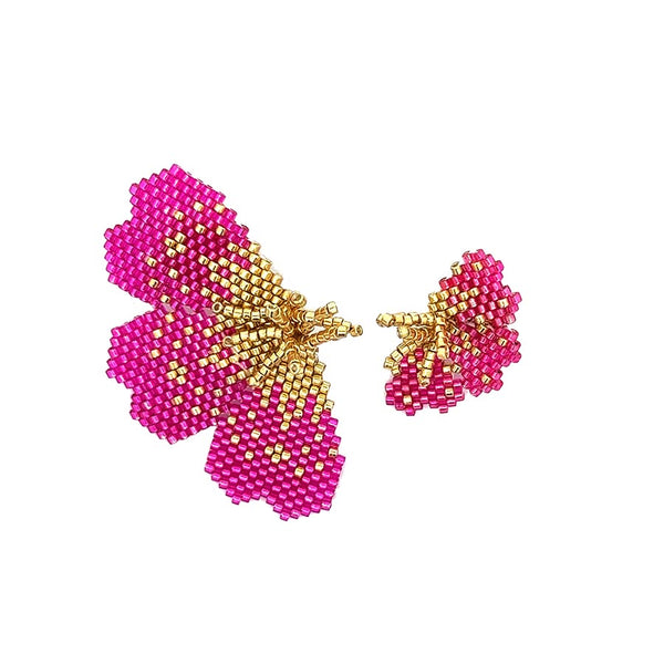 "Nola" beaded fuscia butterfly earrings