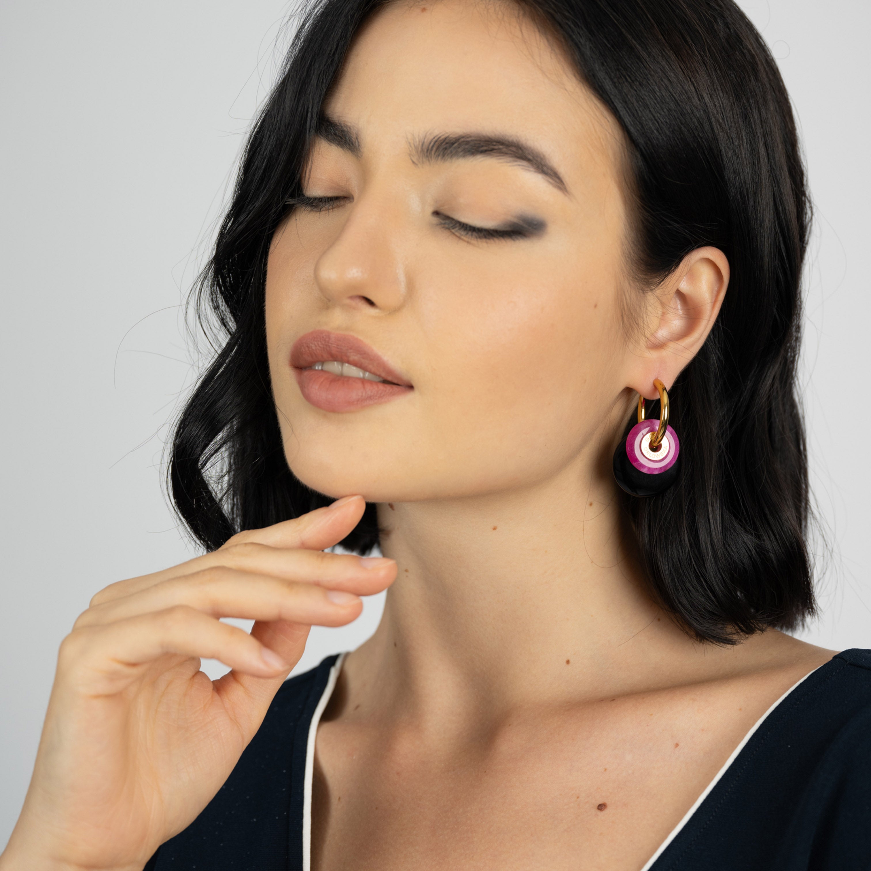 Ciambella Earrings: Black Onyx & Pink Agate Stones