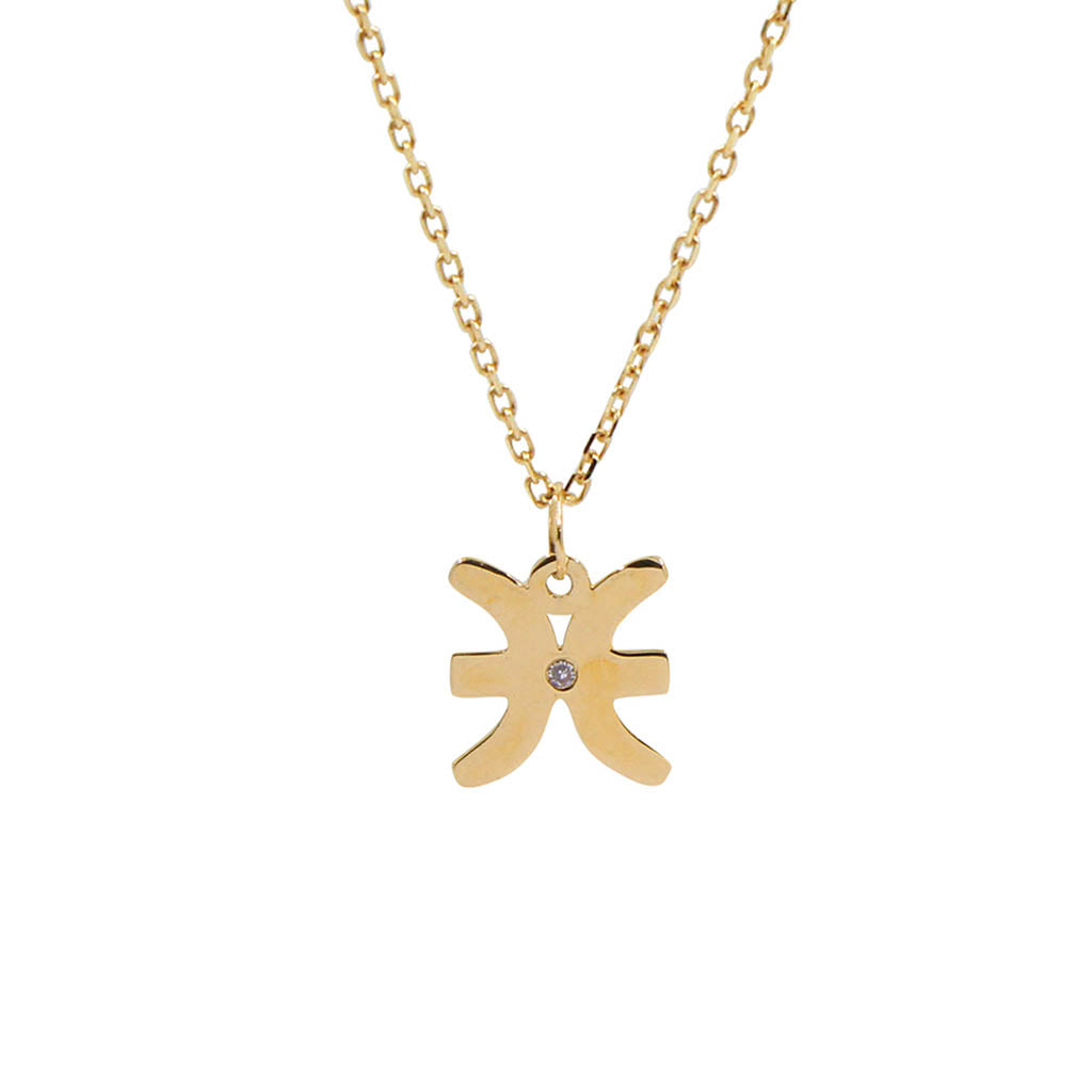 9K GOLD ZODIAC GOLD DIAMOND NECKLACE / PISCES