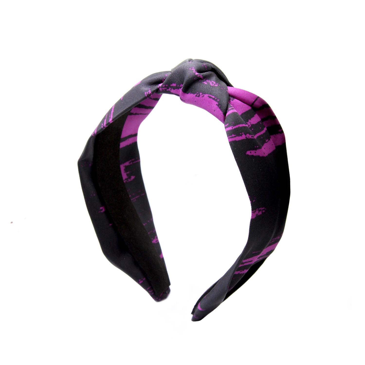 “Aster” Purple & Black Knot Style Silk Headband