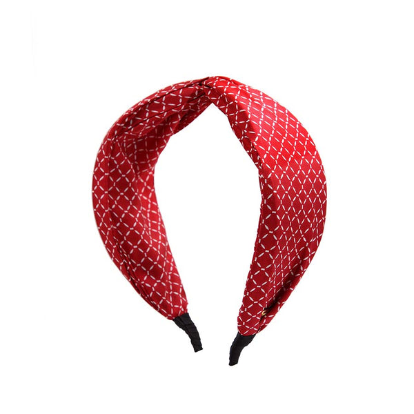 “Ivy” Red Dash-line Knot Style Silk Headband