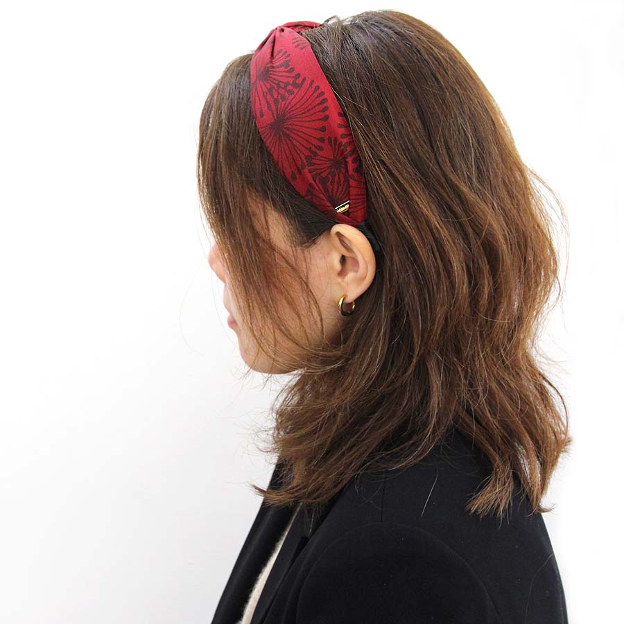 “Adena” Red Dandelion Twisted Style Silk Headband