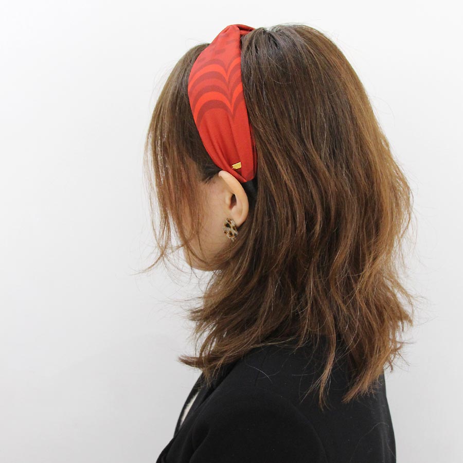 “Chroma-Red” Red Wavy Print Knotted Style Satin Silk Headband