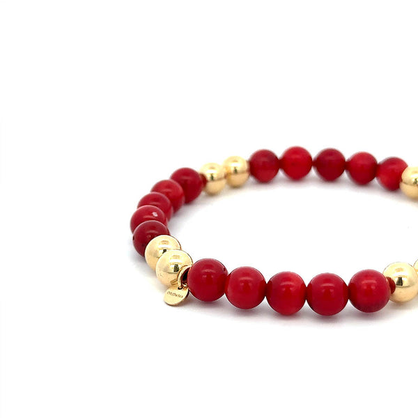 "ELAINE" 6MM RED CORAL ROUND BEAD BRACELET