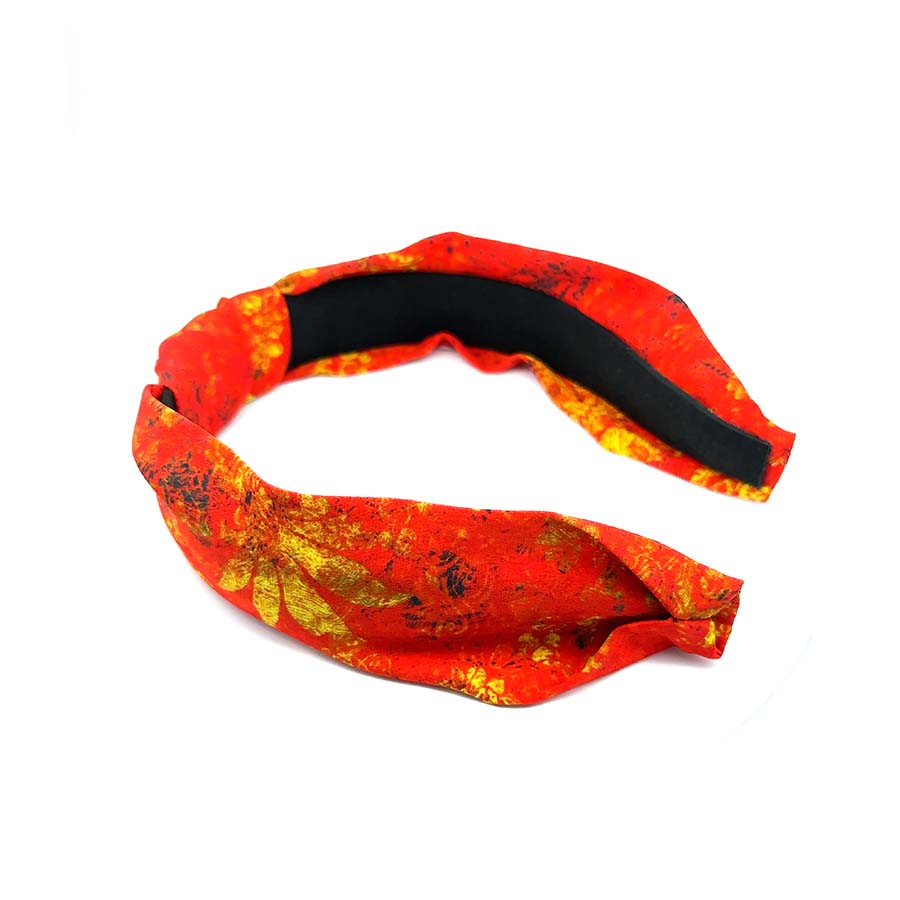 “Ecstasy” Sparkly Red Floral Pattern Knotted Style Silk Headband