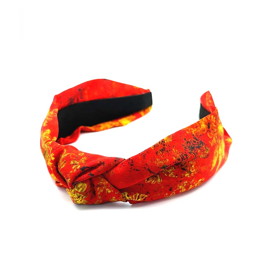 “Ecstasy” Sparkly Red Floral Pattern Knotted Style Silk Headband
