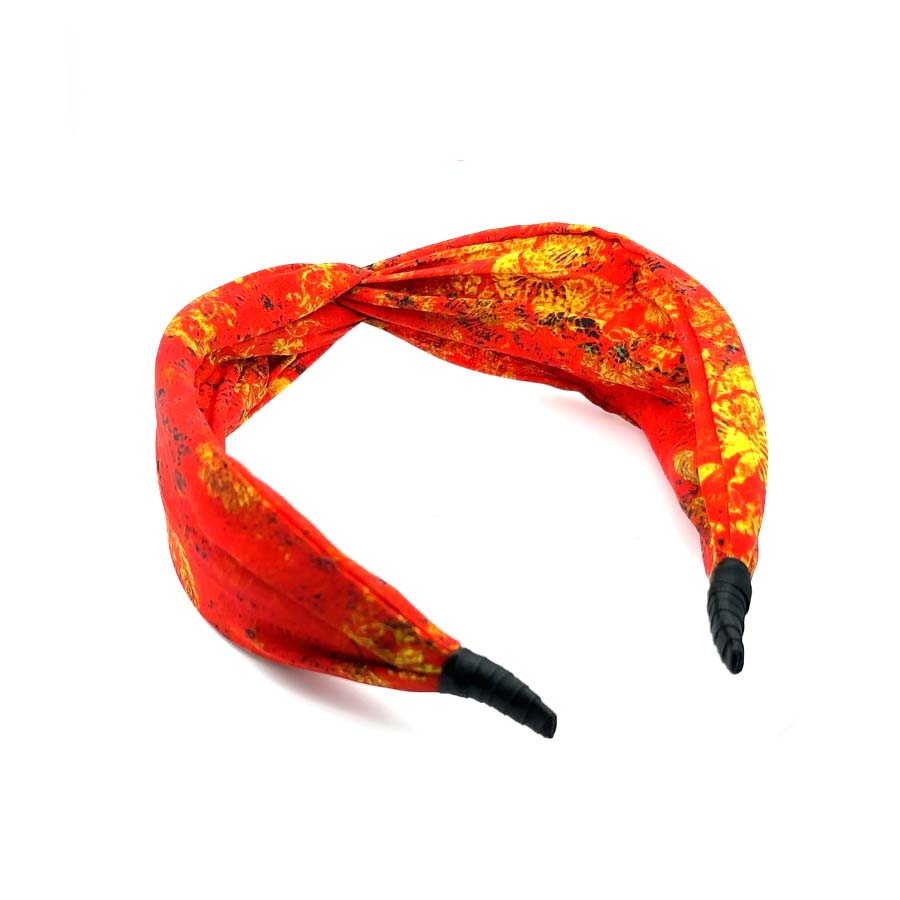 “Ecstasy” Sparkly Red Floral Pattern Twisted Style Silk Headband