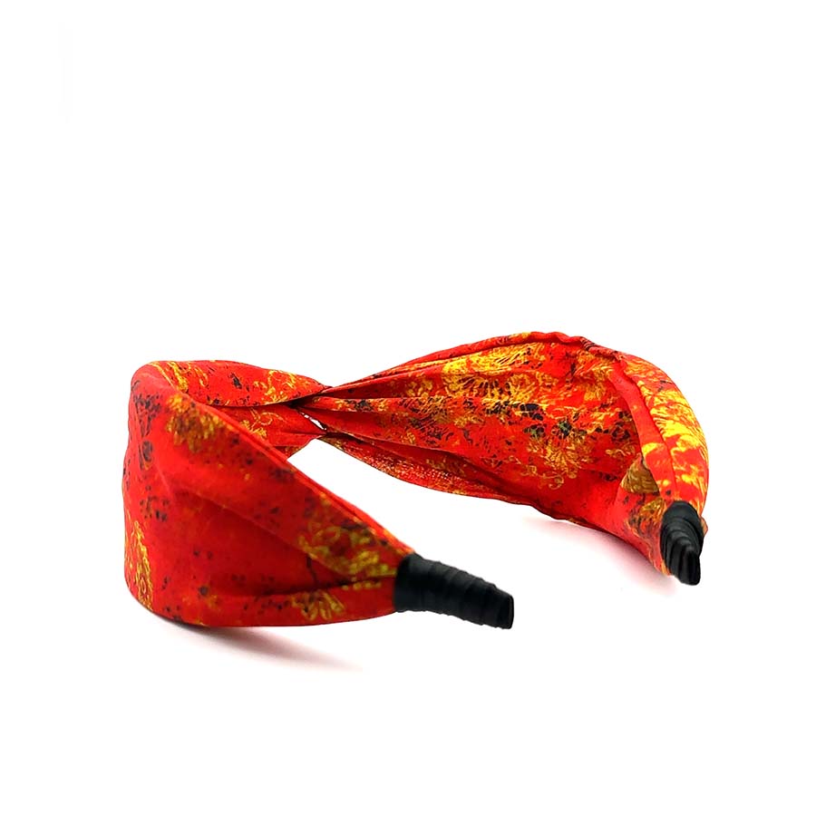 “Ecstasy” Sparkly Red Floral Pattern Twisted Style Silk Headband