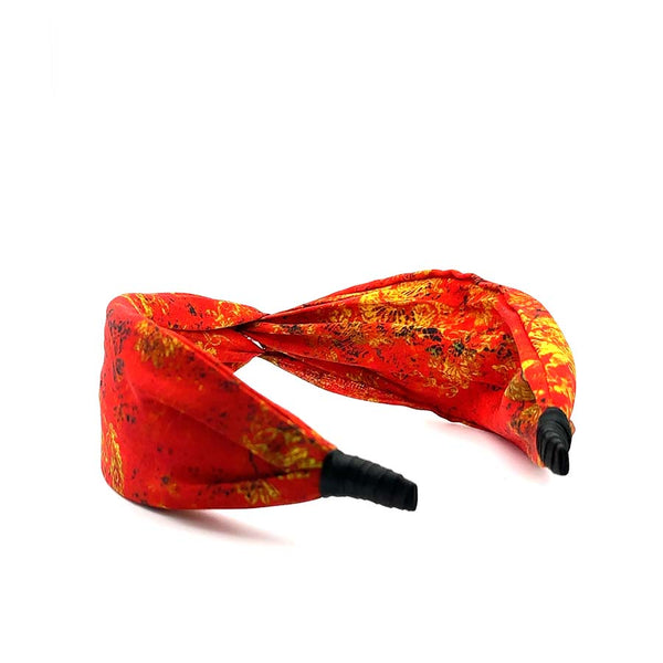 “Ecstasy” Sparkly Red Floral Pattern Twisted Style Silk Headband