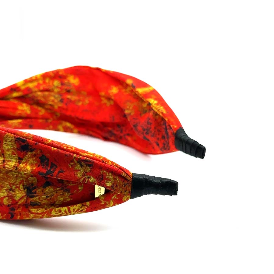 “Ecstasy” Sparkly Red Floral Pattern Twisted Style Silk Headband