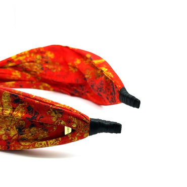 “Ecstasy” Sparkly Red Floral Pattern Twisted Style Silk Headband