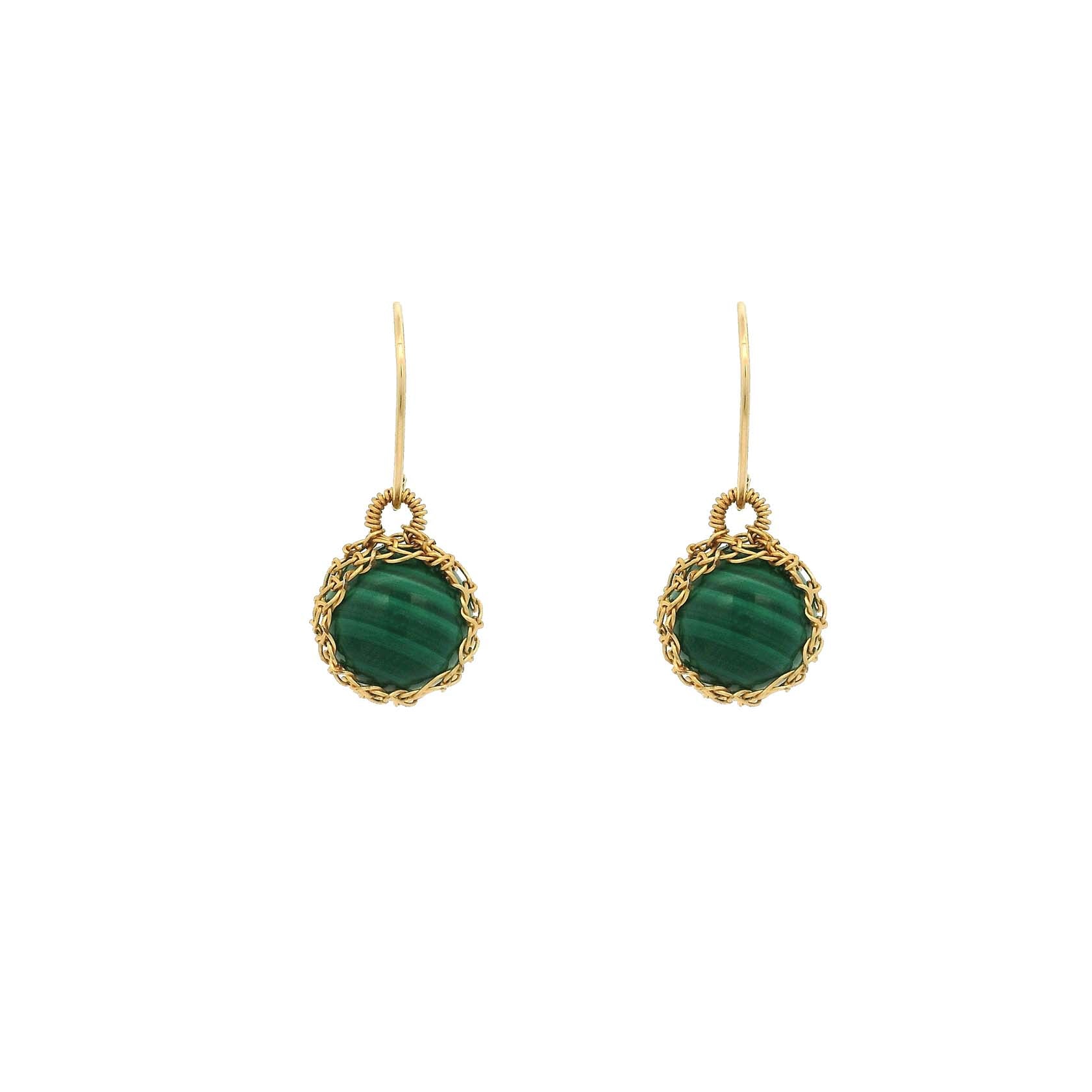 "NATI"  MALACHITE NET ROUND EARRINGS