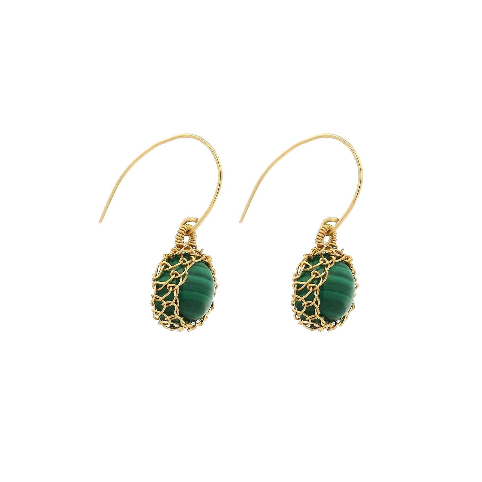"NATI"  MALACHITE NET ROUND EARRINGS