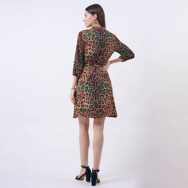 “Shelby” Leopard print button up silk dress