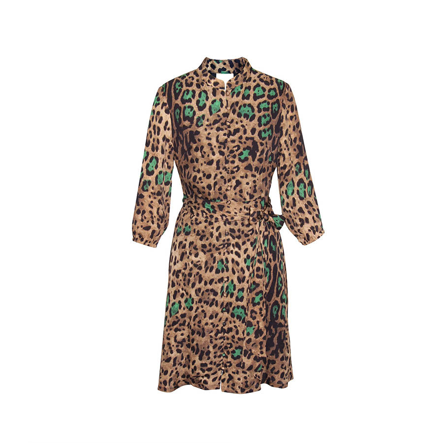 “Shelby” Leopard print button up silk dress