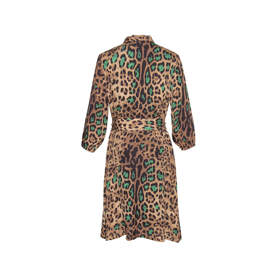 “Shelby” Leopard print button up silk dress