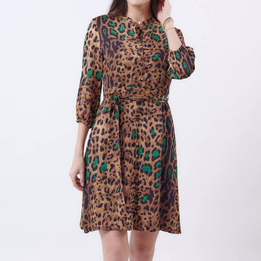 “Shelby” Leopard print button up silk dress