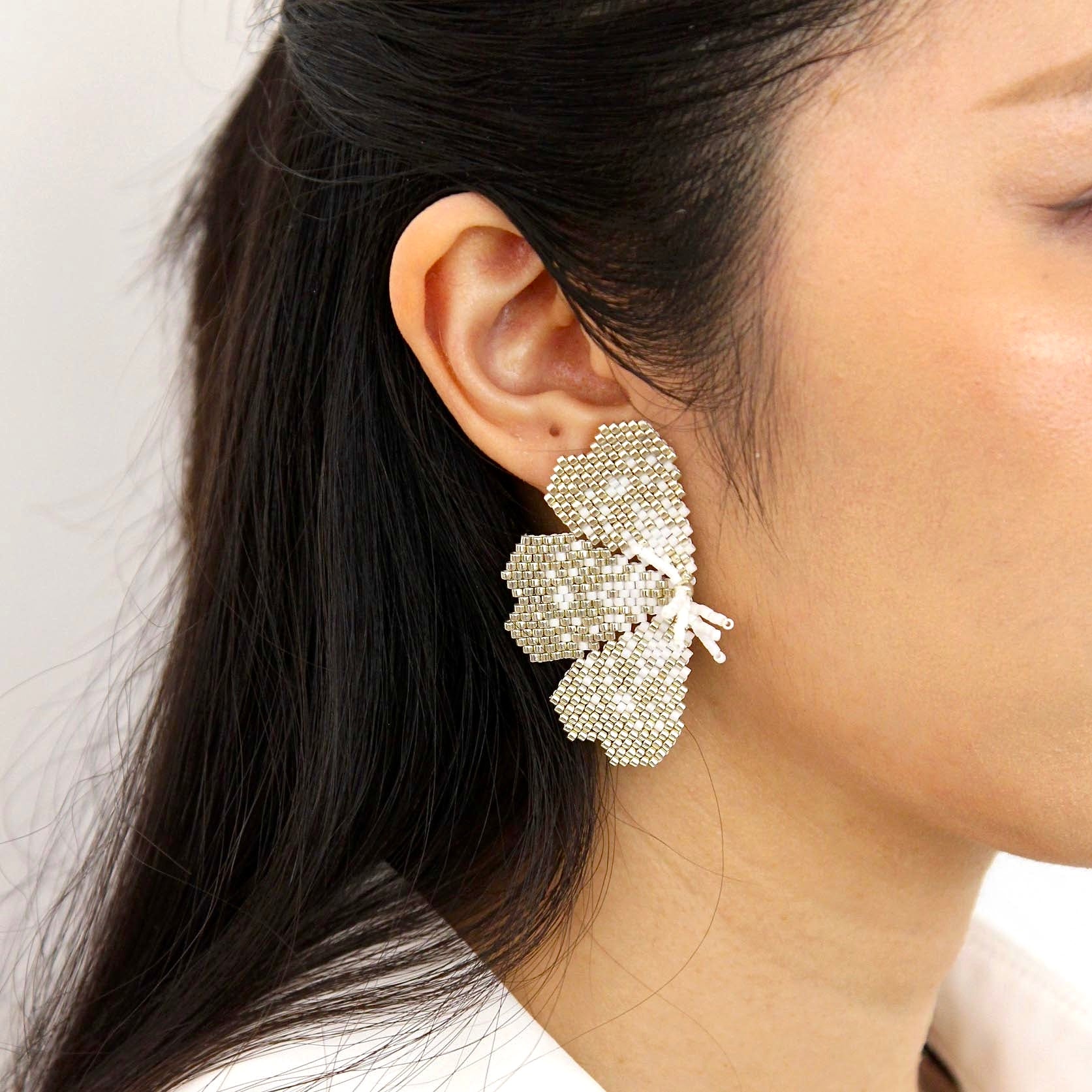 "NOLA" BEADED SILVERY BUTTERFLY EARRINGS