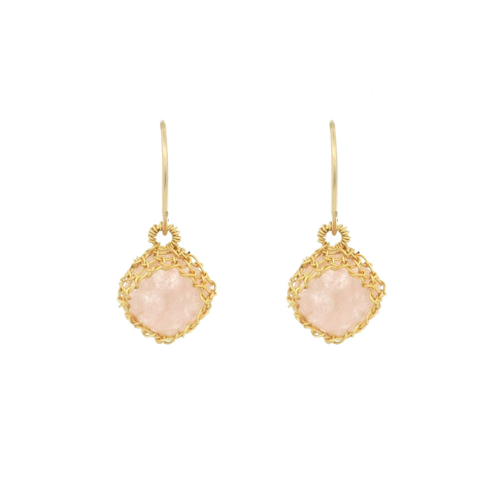 "NATI" ROSE QUARTZ NET DIAMOND EARRINGS