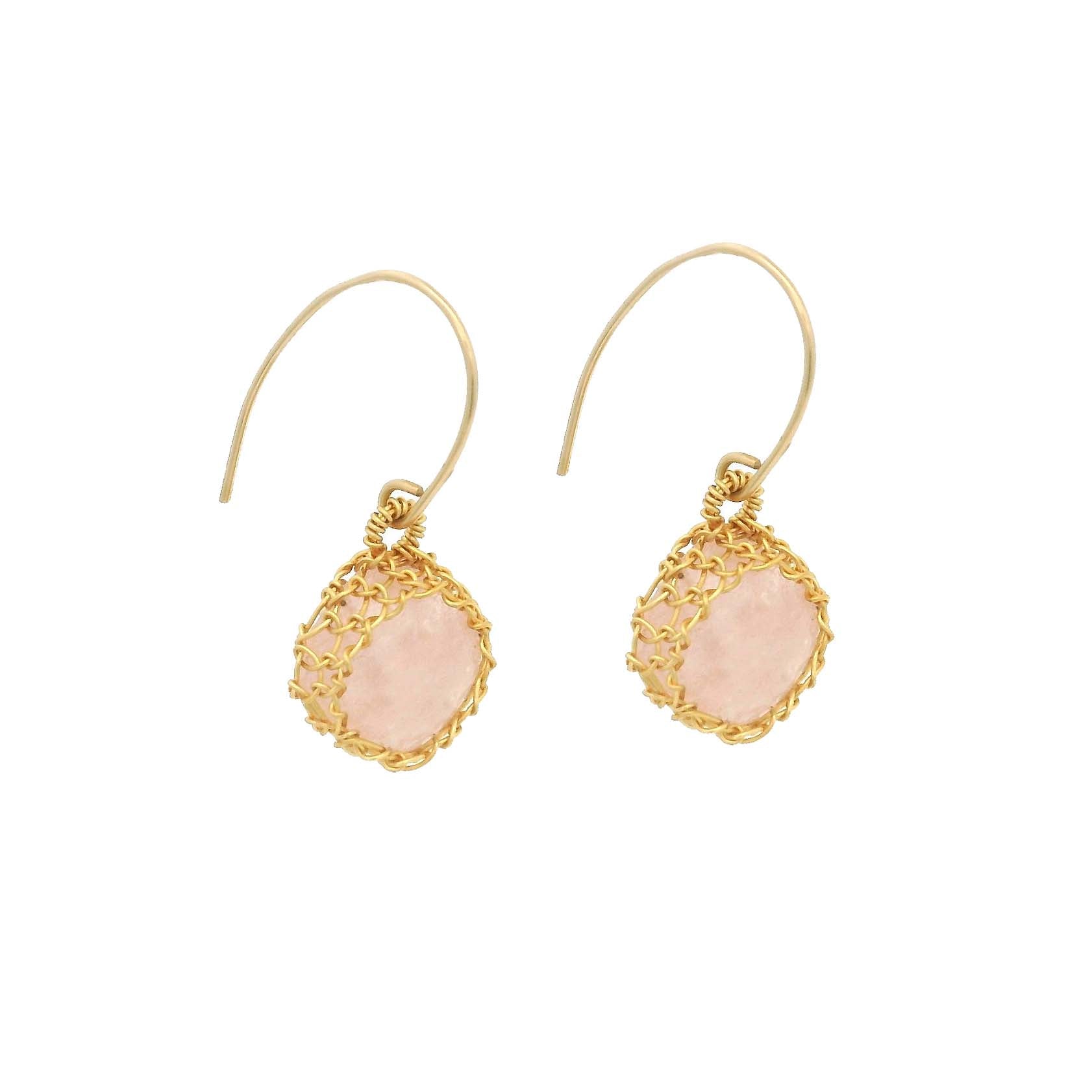 "NATI" ROSE QUARTZ NET DIAMOND EARRINGS
