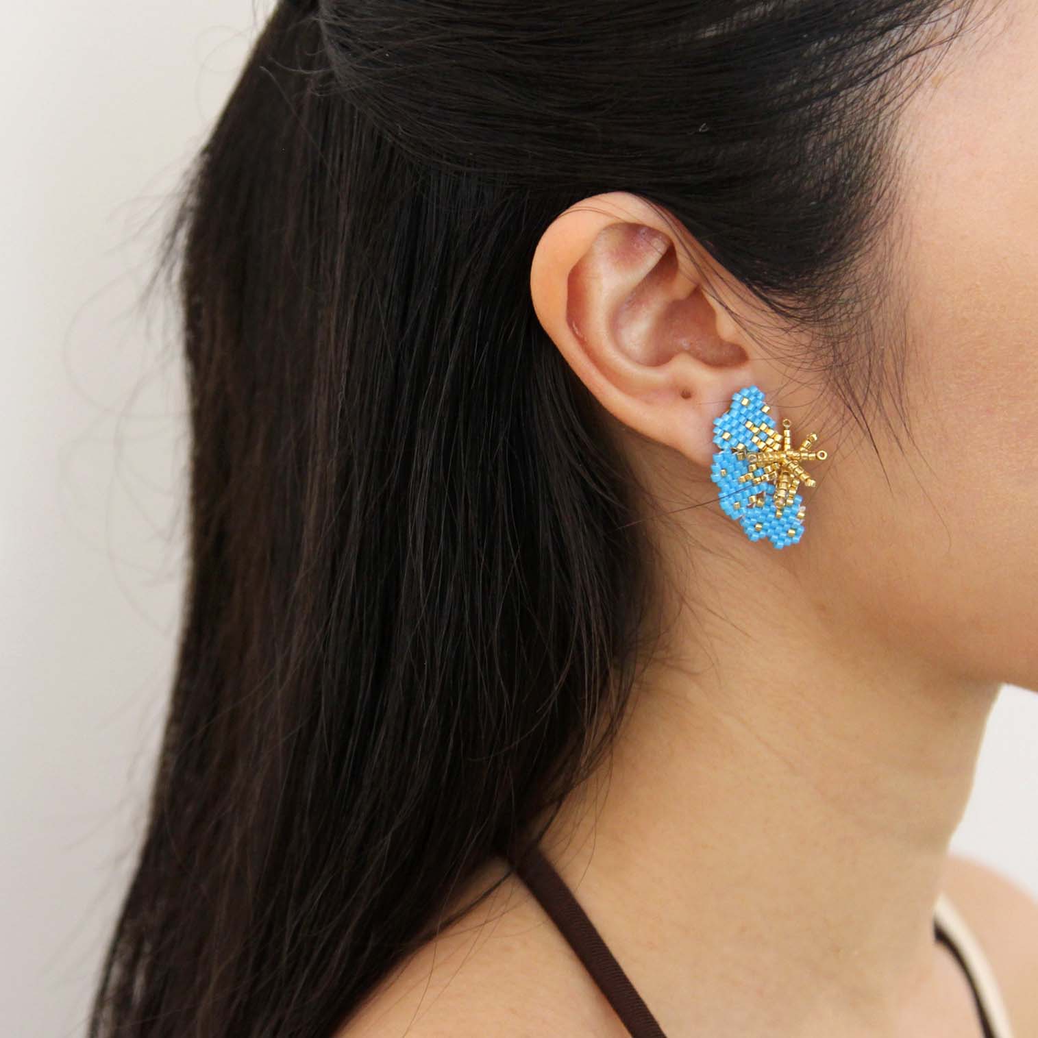 “NOLA” BEADED TURQUOISE BLUE BUTTERFLY EARRINGS