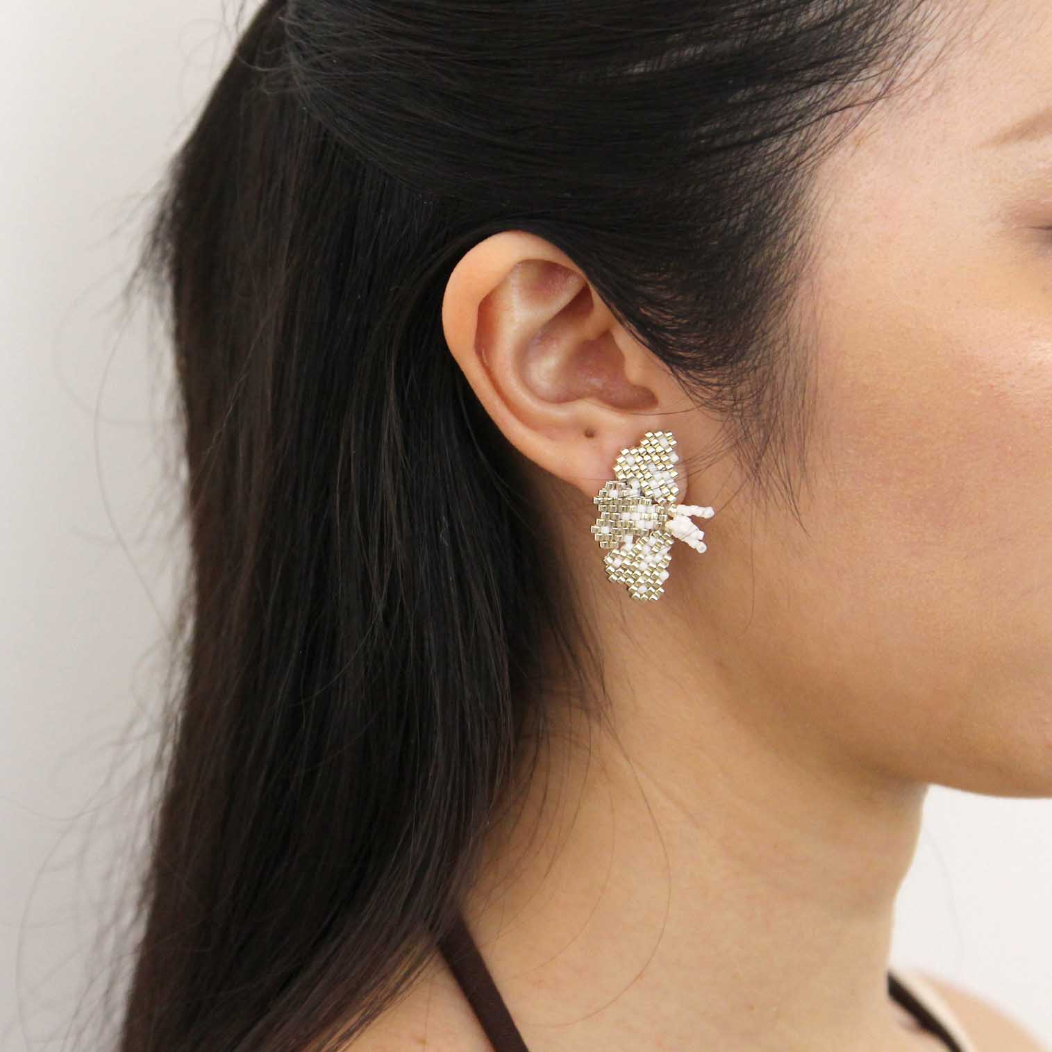 "NOLA" BEADED SILVERY BUTTERFLY EARRINGS