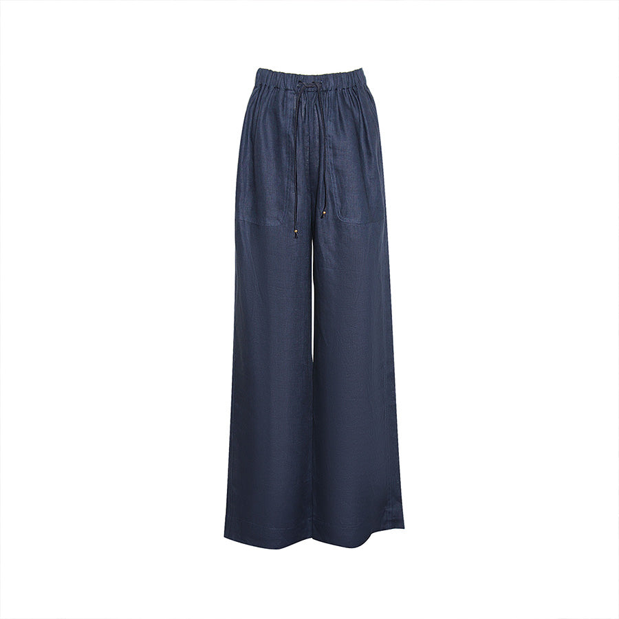 "SOFIA" LINEN PANTS - NAVY BLUE