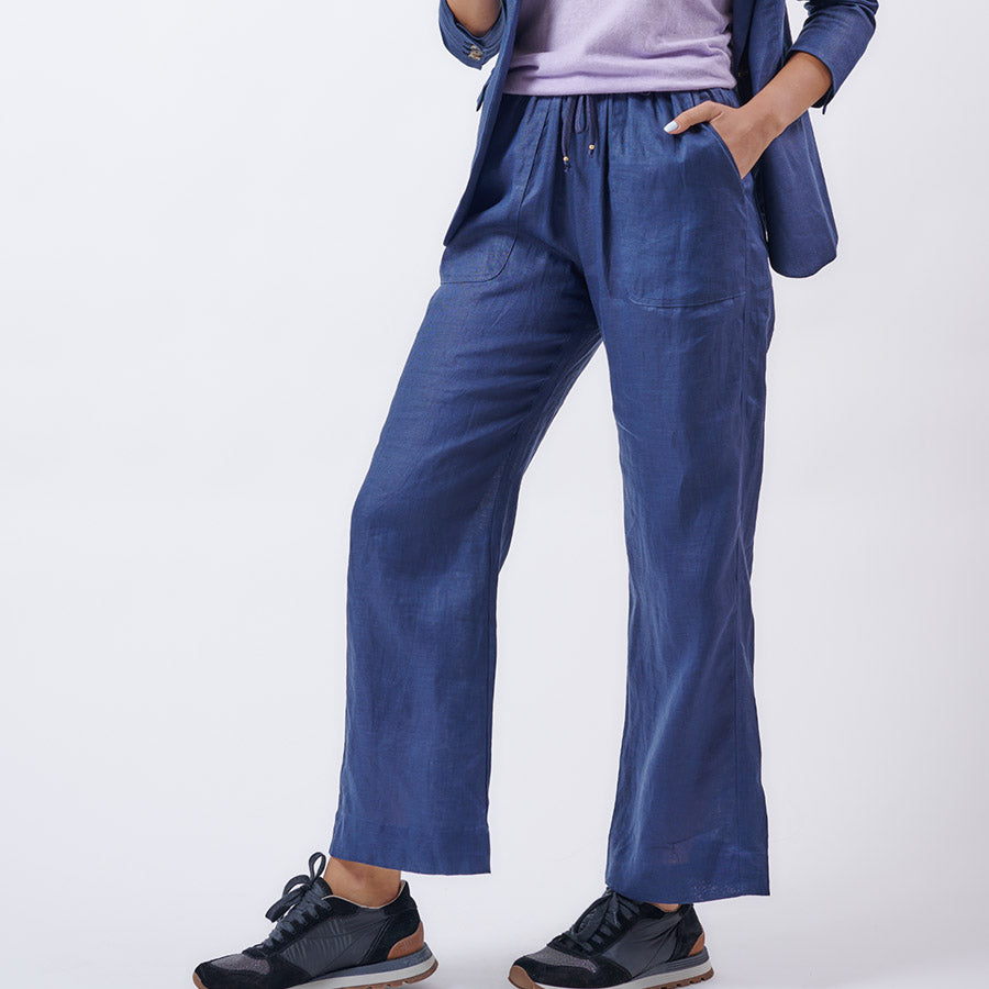 "SOFIA" LINEN PANTS - NAVY BLUE