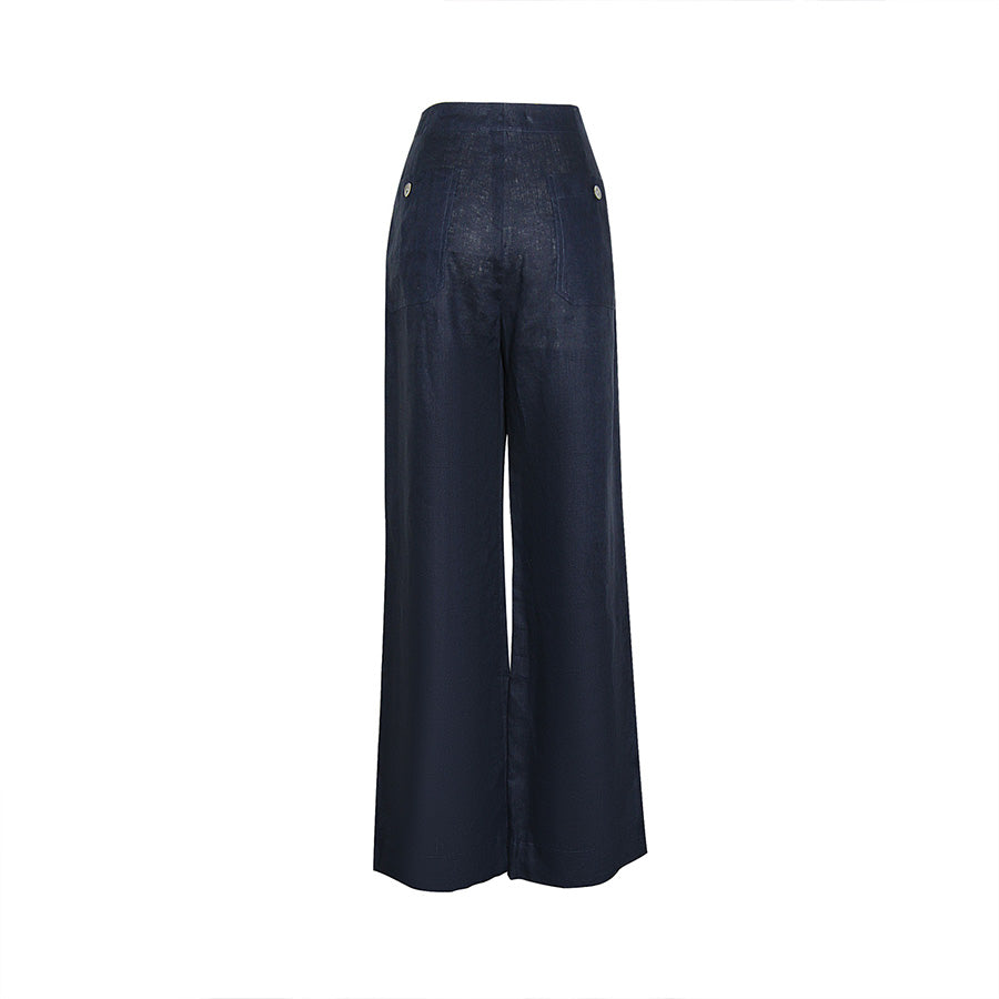 "SOFIA" LINEN PANTS - NAVY BLUE